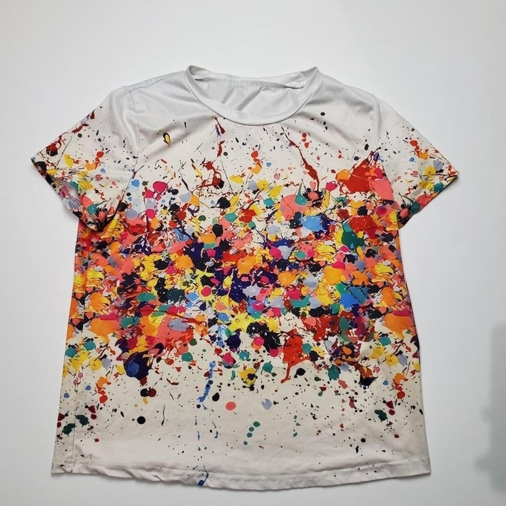 Finjani Paint Splatter Graphic Tee‎ Women's Top Rainbow Color LGBT Size Small